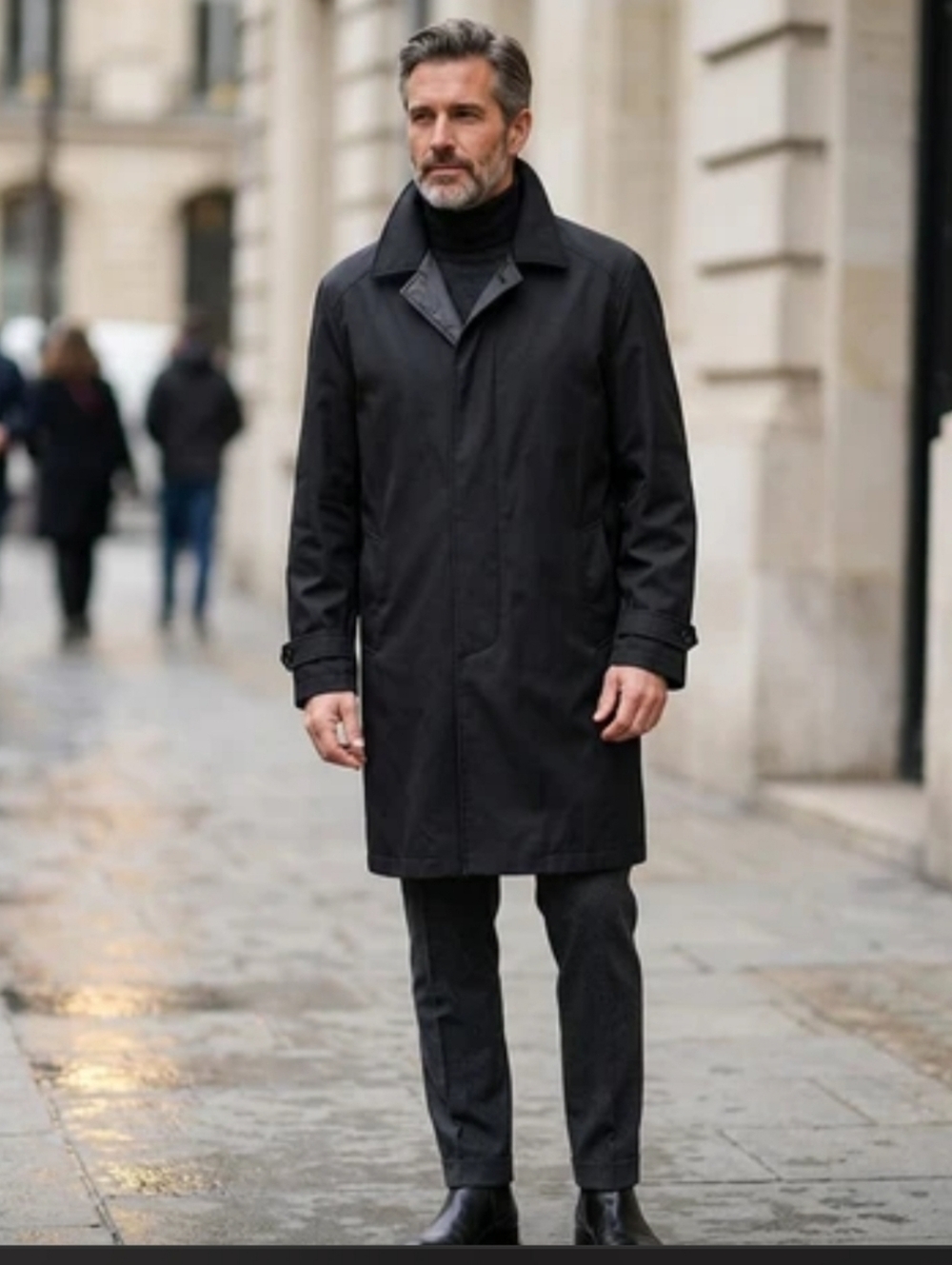 Boulevard Club Men's Black Placket Front Insulated Mid-length Trench Overcoat L
